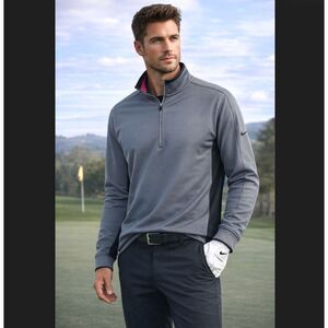 Nike Golf Pullover Men's Large Gray Black Dri-FIT 1/2 Zip Active Outdoor 578673